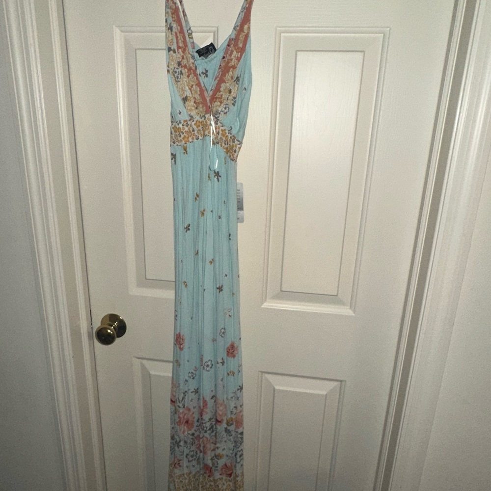 Angie Floral Maxi Dress - Light Blue and Coral